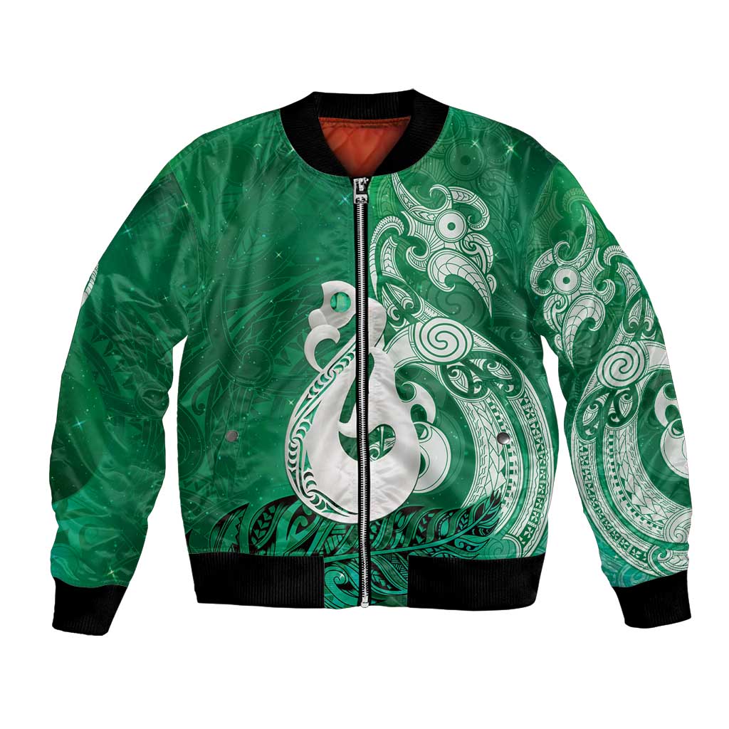 New Zealand Matariki Bomber Jacket Maori Manaia Galaxy Silver Fern Green Color