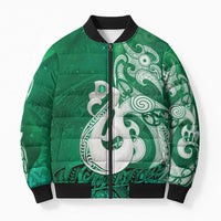 New Zealand Matariki Bomber Puffer Jacket Maori Manaia Galaxy Silver Fern Green Color