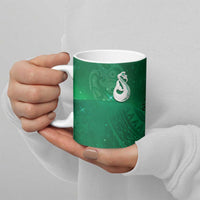 New Zealand Matariki Ceramic Mug Maori Manaia Galaxy Silver Fern Green Color
