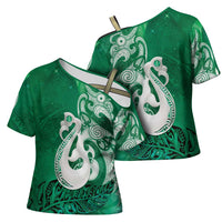 New Zealand Matariki Cross Shoulder Shirt Maori Manaia Galaxy Silver Fern Green Color LT22 - Polynesian Pride