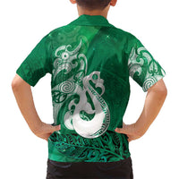 New Zealand Matariki Family Matching Off Shoulder Maxi Dress and Hawaiian Shirt Maori Manaia Galaxy Silver Fern Green Color LT22 - Polynesian Pride