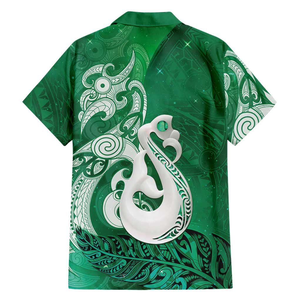 New Zealand Matariki Family Matching Off Shoulder Maxi Dress and Hawaiian Shirt Maori Manaia Galaxy Silver Fern Green Color LT22 - Polynesian Pride