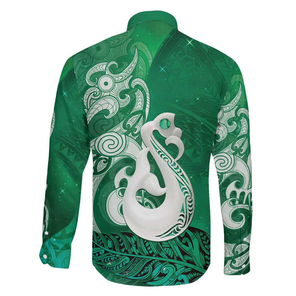 New Zealand Matariki Family Matching Off Shoulder Maxi Dress and Hawaiian Shirt Maori Manaia Galaxy Silver Fern Green Color LT22 - Polynesian Pride