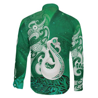New Zealand Matariki Family Matching Off Shoulder Maxi Dress and Hawaiian Shirt Maori Manaia Galaxy Silver Fern Green Color LT22 - Polynesian Pride