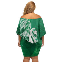 New Zealand Matariki Family Matching Off Shoulder Short Dress and Hawaiian Shirt Maori Manaia Galaxy Silver Fern Green Color LT22 - Polynesian Pride