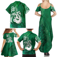 New Zealand Matariki Family Matching Summer Maxi Dress and Hawaiian Shirt Maori Manaia Galaxy Silver Fern Green Color LT22 - Polynesian Pride