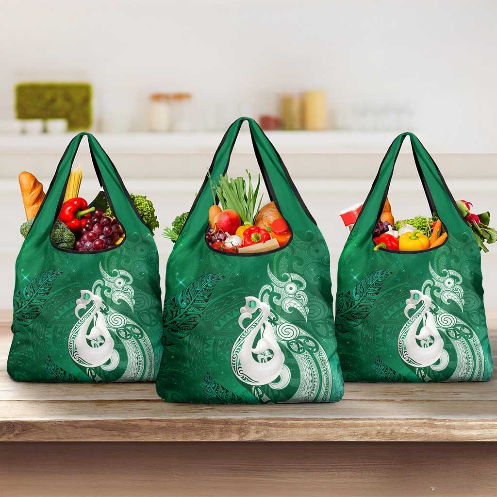 New Zealand Matariki Grocery Bag Maori Manaia Galaxy Silver Fern Green Color