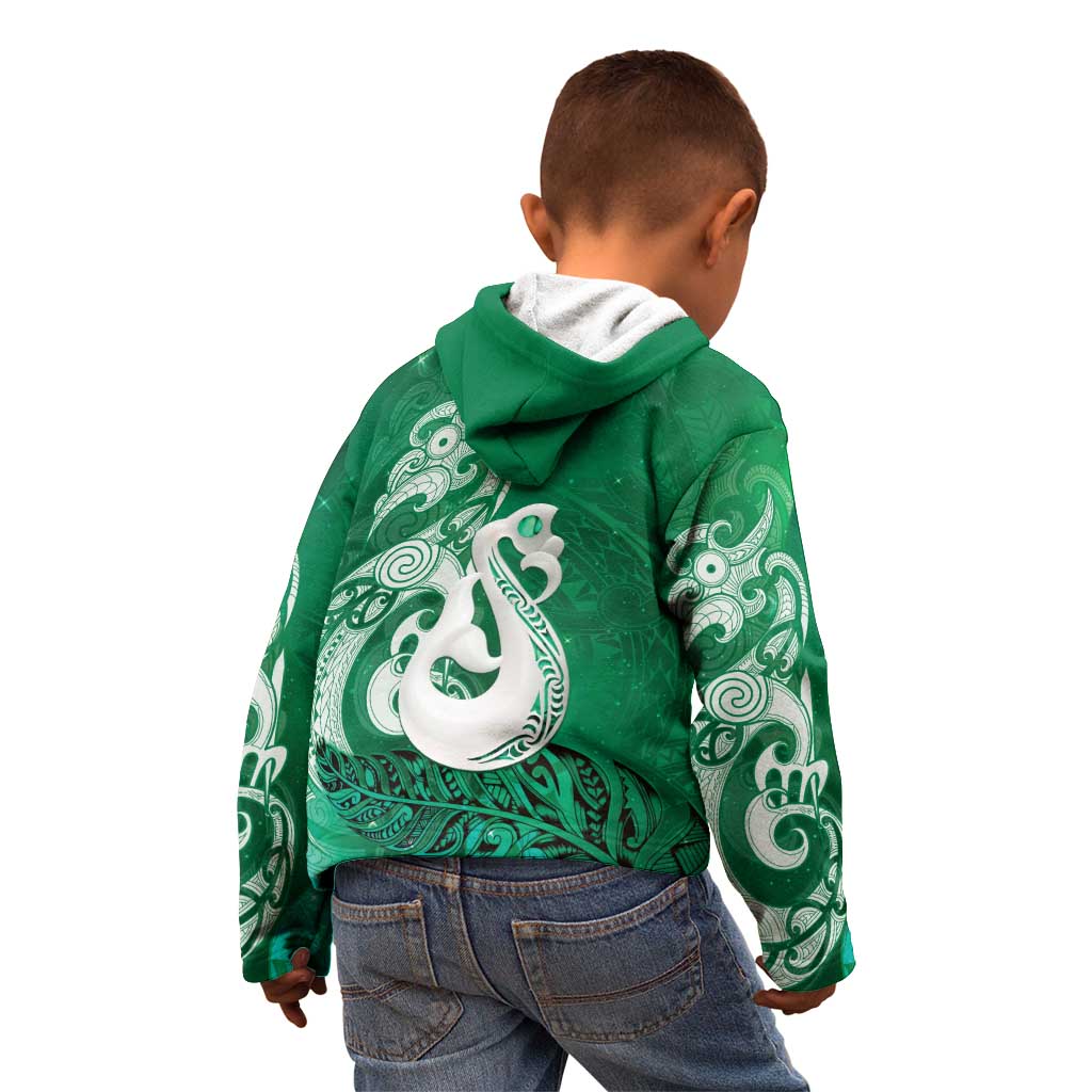 New Zealand Matariki Kid Hoodie Maori Manaia Galaxy Silver Fern Green Color LT22 - Polynesian Pride