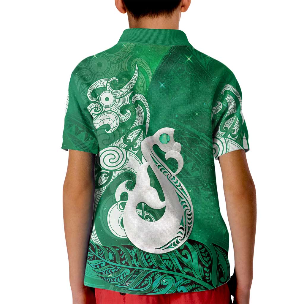 New Zealand Matariki Kid Polo Shirt Maori Manaia Galaxy Silver Fern Green Color LT22 - Polynesian Pride