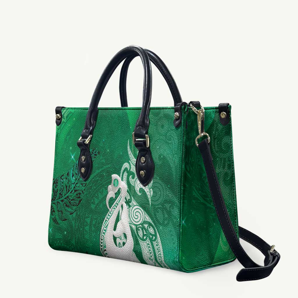 New Zealand Matariki Leather Bag Maori Manaia Galaxy Silver Fern Green Color LT22 Green - Polynesian Pride