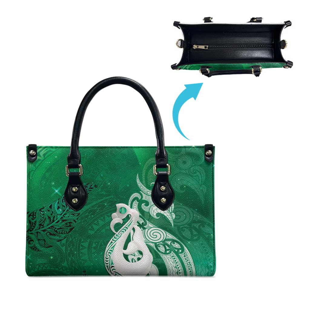New Zealand Matariki Leather Bag Maori Manaia Galaxy Silver Fern Green Color LT22 - Polynesian Pride