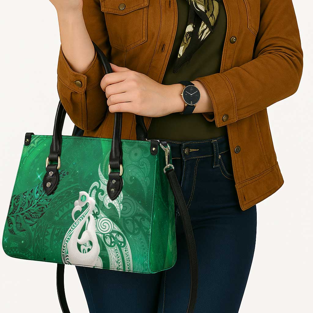 New Zealand Matariki Leather Bag Maori Manaia Galaxy Silver Fern Green Color LT22 - Polynesian Pride