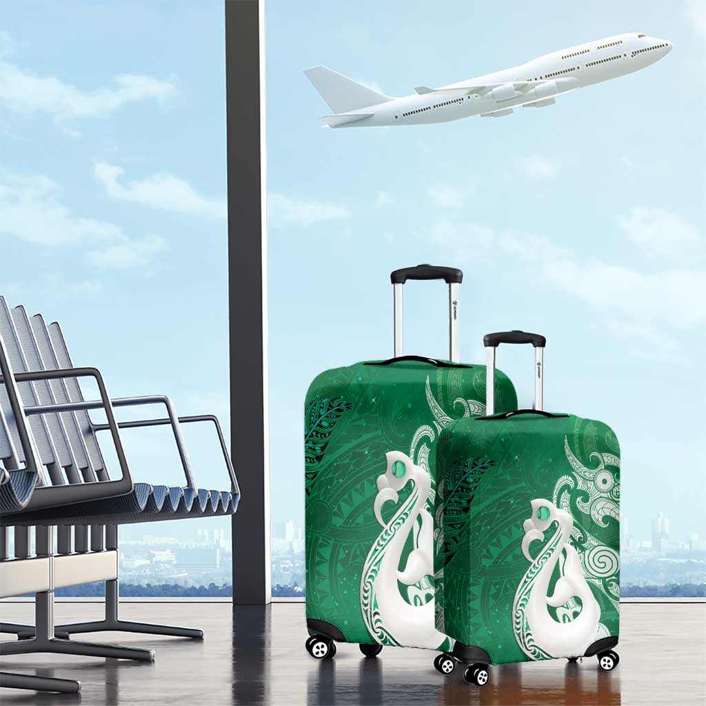 New Zealand Matariki Luggage Cover Maori Manaia Galaxy Silver Fern Green Color LT22 - Polynesian Pride