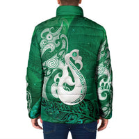 New Zealand Matariki Padded Jacket Maori Manaia Galaxy Silver Fern Green Color