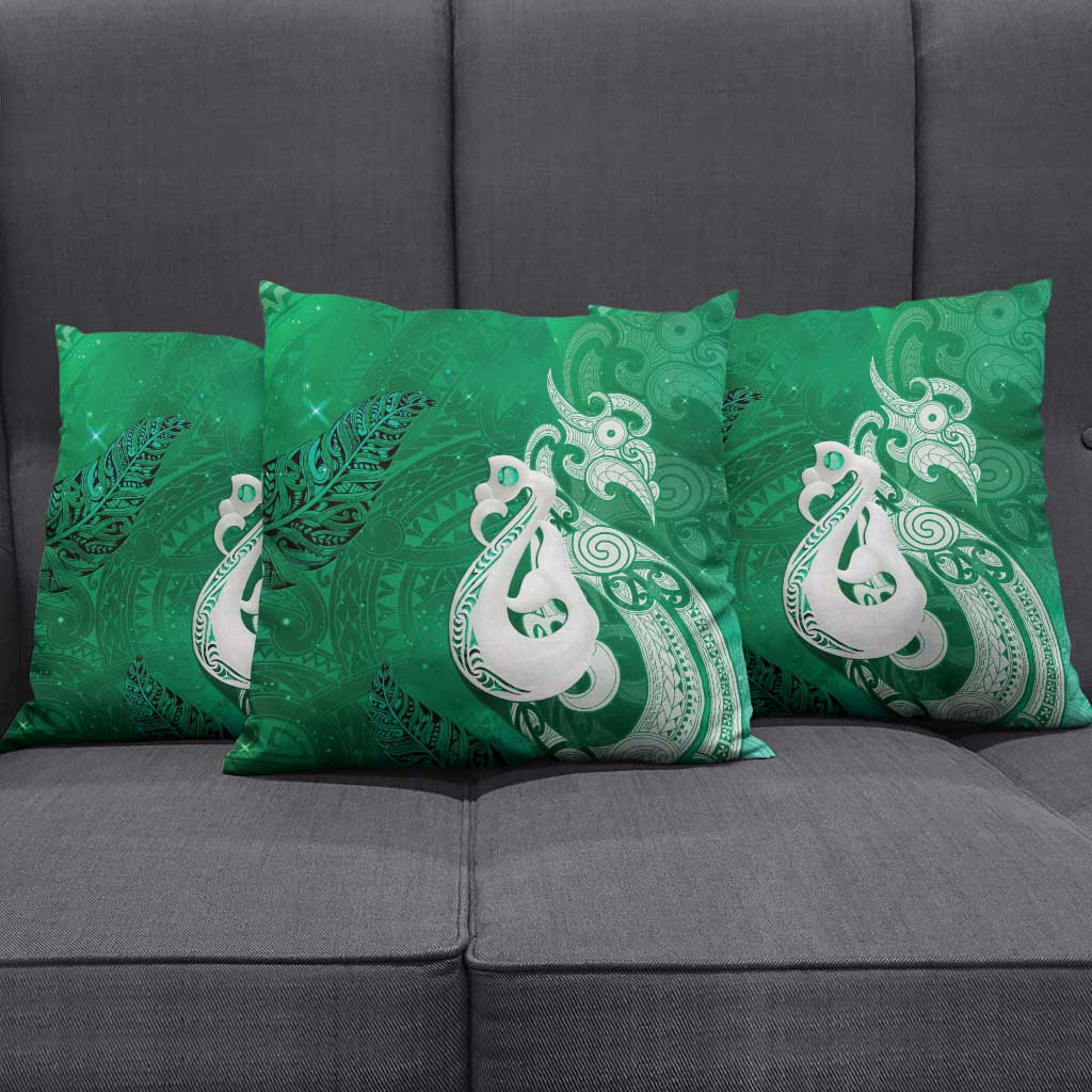 New Zealand Matariki Pillow Cover Maori Manaia Galaxy Silver Fern Green Color LT22 - Polynesian Pride