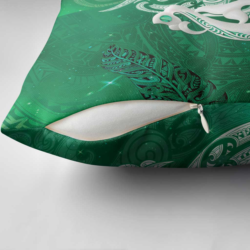 New Zealand Matariki Pillow Cover Maori Manaia Galaxy Silver Fern Green Color LT22 - Polynesian Pride