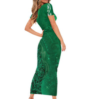 New Zealand Matariki Short Sleeve Bodycon Dress Maori Manaia Galaxy Silver Fern Green Color LT22 - Polynesian Pride