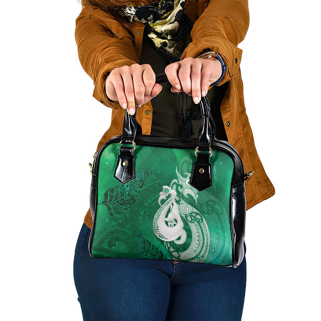 New Zealand Matariki Shoulder Handbag Maori Manaia Galaxy Silver Fern Green Color
