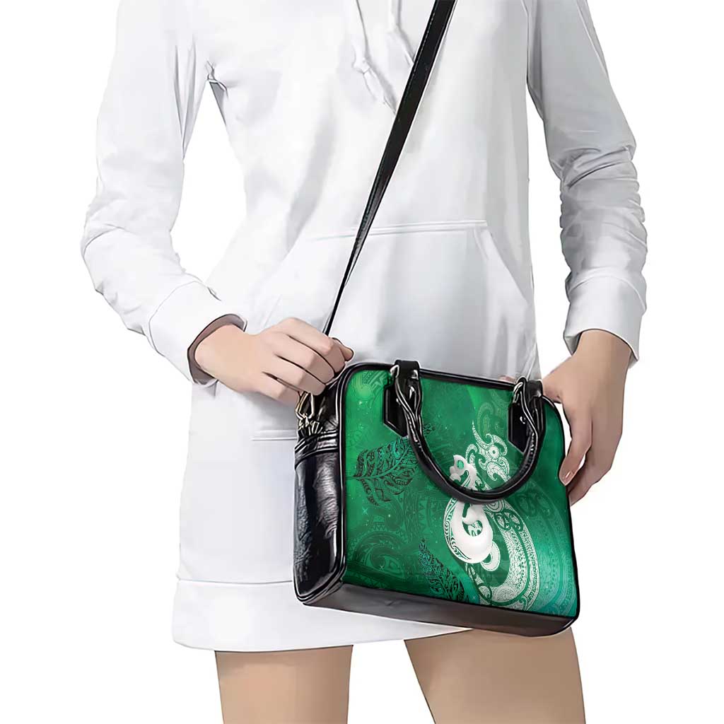 New Zealand Matariki Shoulder Handbag Maori Manaia Galaxy Silver Fern Green Color