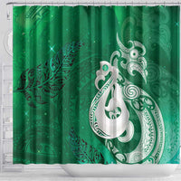 New Zealand Matariki Shower Curtain Maori Manaia Galaxy Silver Fern Green Color