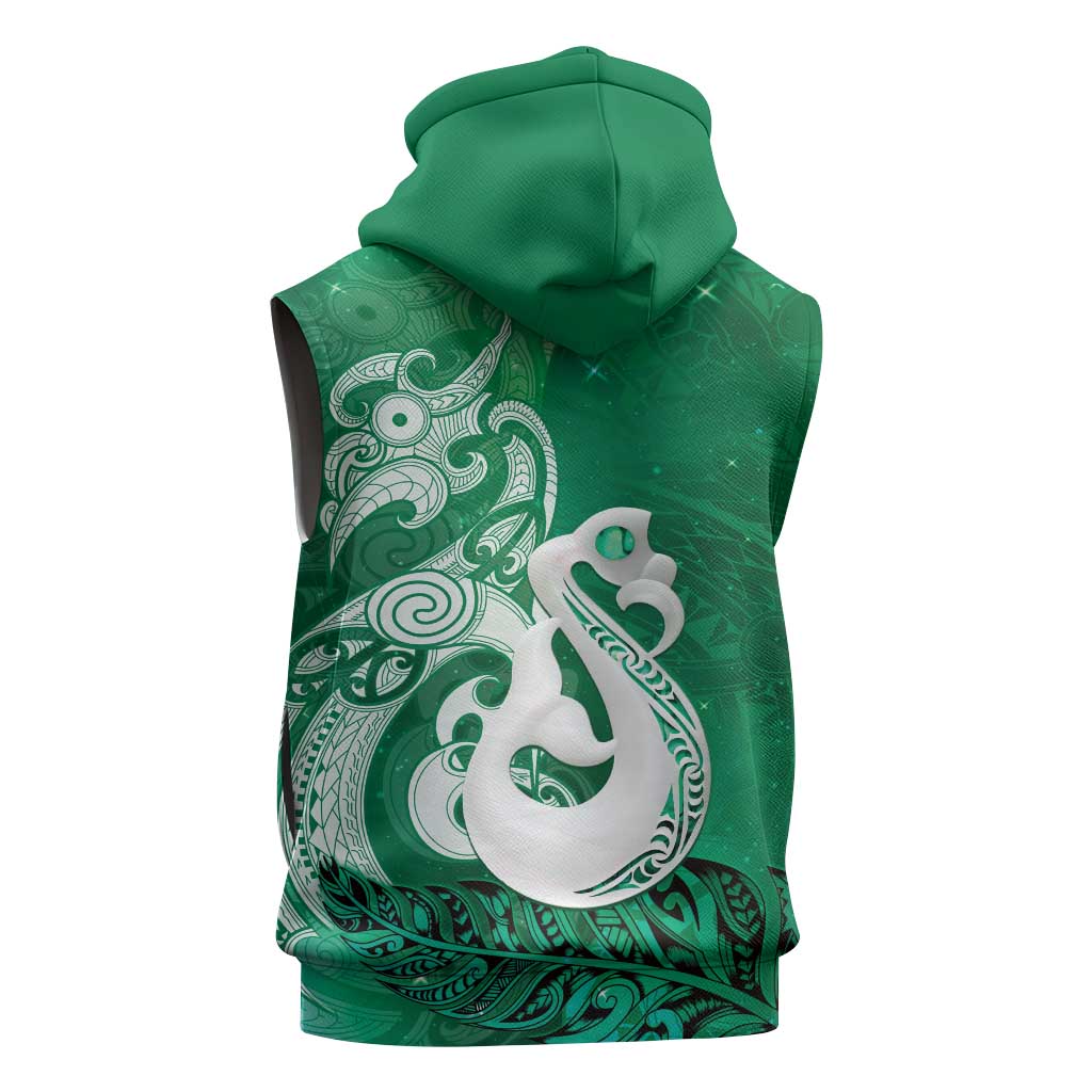 New Zealand Matariki Sleeveless Hoodie Maori Manaia Galaxy Silver Fern Green Color LT22 - Polynesian Pride