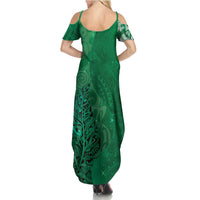 New Zealand Matariki Summer Maxi Dress Maori Manaia Galaxy Silver Fern Green Color LT22 - Polynesian Pride