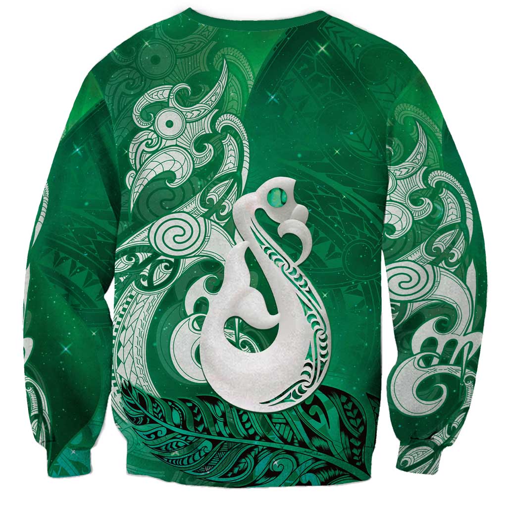 New Zealand Matariki Sweatshirt Maori Manaia Galaxy Silver Fern Green Color