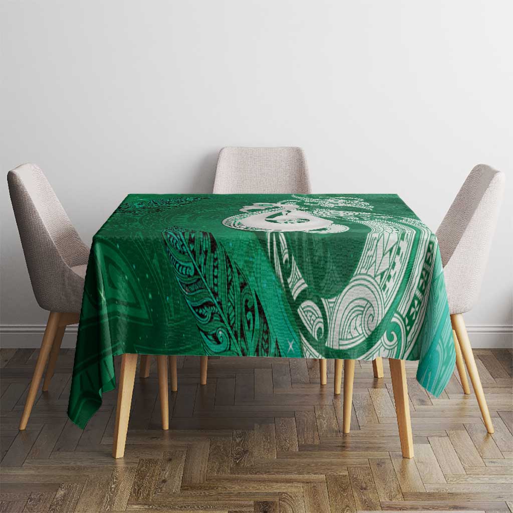 New Zealand Matariki Tablecloth Maori Manaia Galaxy Silver Fern Green Color