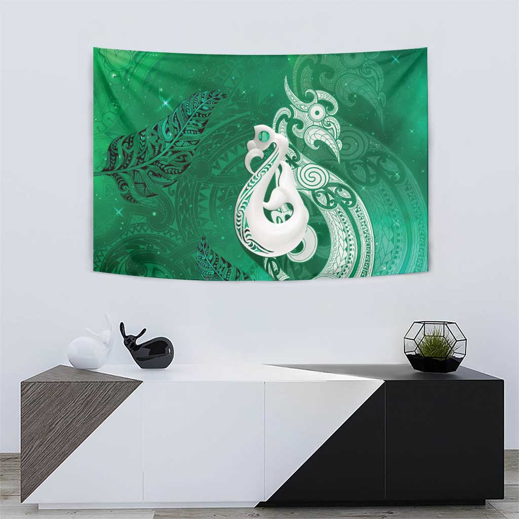 New Zealand Matariki Tapestry Maori Manaia Galaxy Silver Fern Green Color LT22 - Polynesian Pride