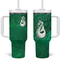 New Zealand Matariki Tumbler With Handle Maori Manaia Galaxy Silver Fern Green Color
