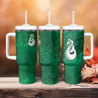 New Zealand Matariki Tumbler With Handle Maori Manaia Galaxy Silver Fern Green Color