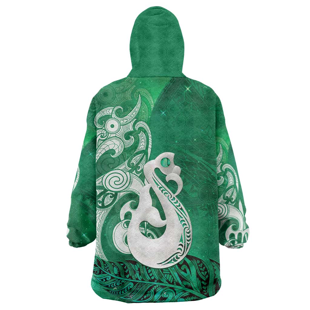 New Zealand Matariki Wearable Blanket Hoodie Maori Manaia Galaxy Silver Fern Green Color LT22 - Polynesian Pride