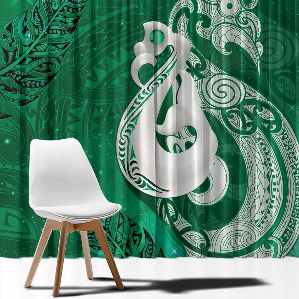 New Zealand Matariki Window Curtain Maori Manaia Galaxy Silver Fern Green Color