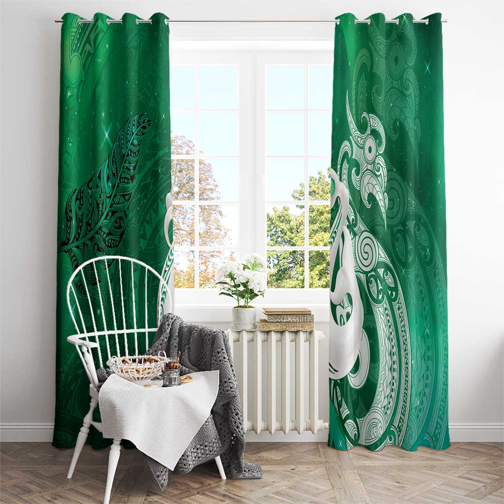 New Zealand Matariki Window Curtain Maori Manaia Galaxy Silver Fern Green Color