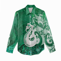 New Zealand Matariki Women Casual Shirt Maori Manaia Galaxy Silver Fern Green Color LT22 - Polynesian Pride