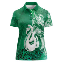 New Zealand Matariki Women Polo Shirt Maori Manaia Galaxy Silver Fern Green Color LT22 Female Green - Polynesian Pride