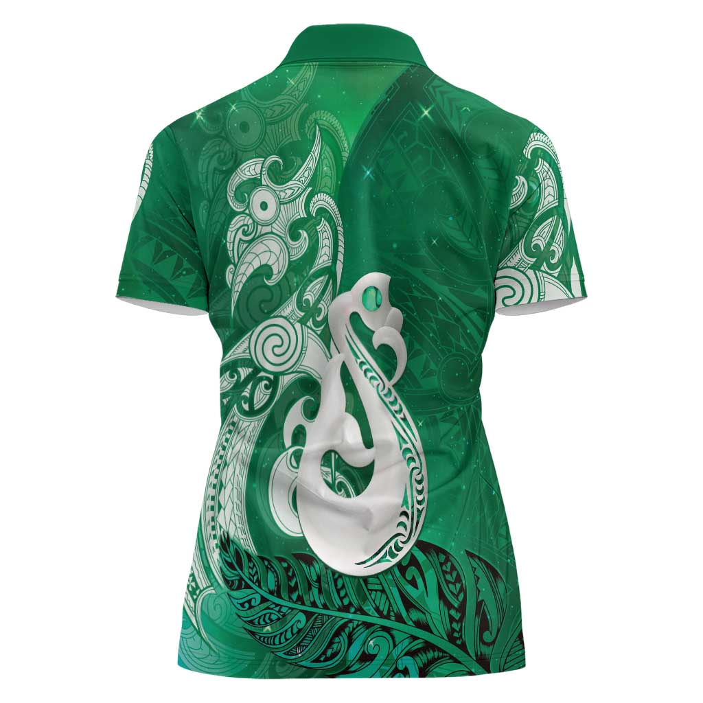 New Zealand Matariki Women Polo Shirt Maori Manaia Galaxy Silver Fern Green Color LT22 - Polynesian Pride