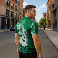 New Zealand Matariki Zipper Polo Shirt Maori Manaia Galaxy Silver Fern Green Color LT22 - Polynesian Pride