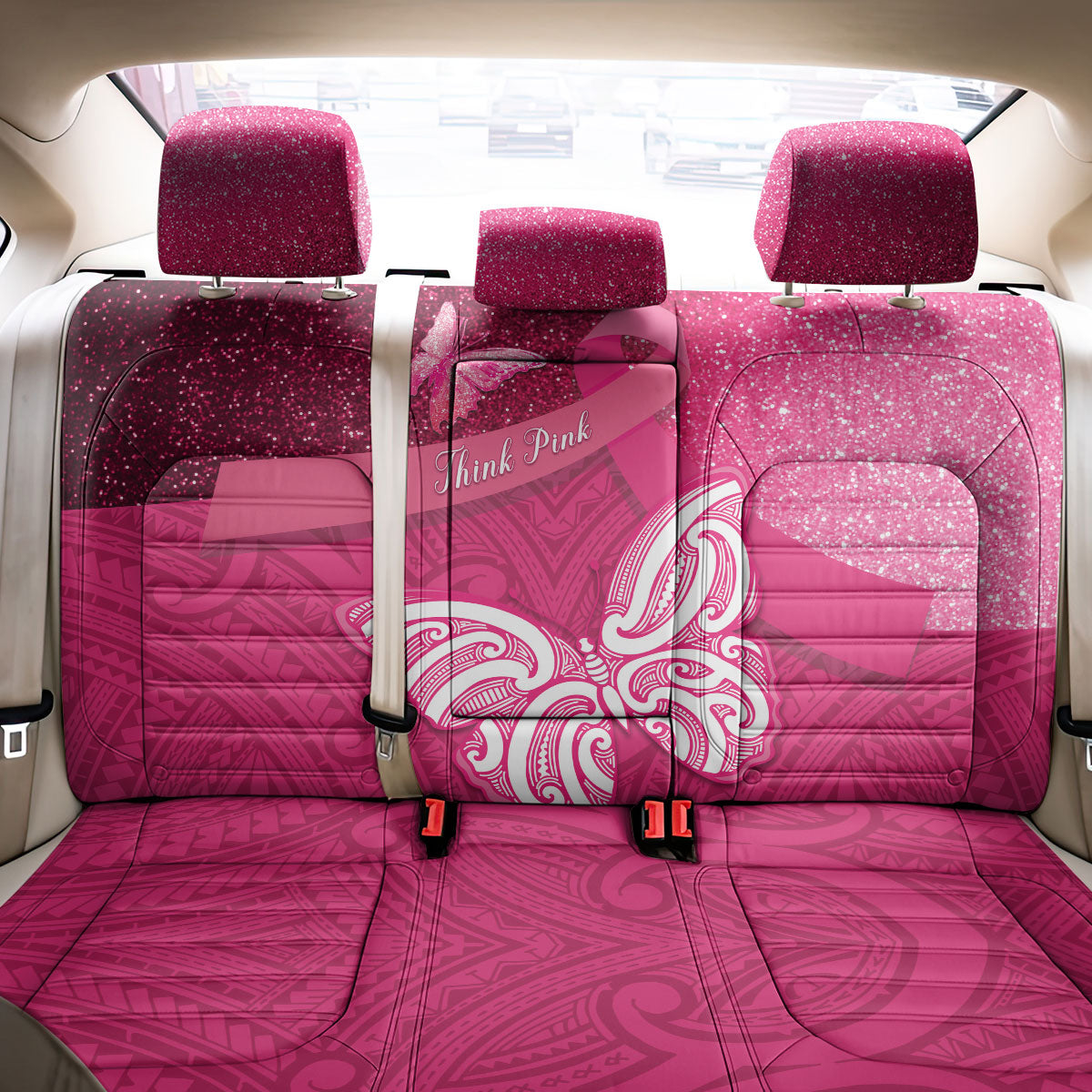 New Zealand Breast Cancer Awareness Back Car Seat Cover Pink Ribbon Butterfly Maori Pattern LT22 - Polynesian Pride