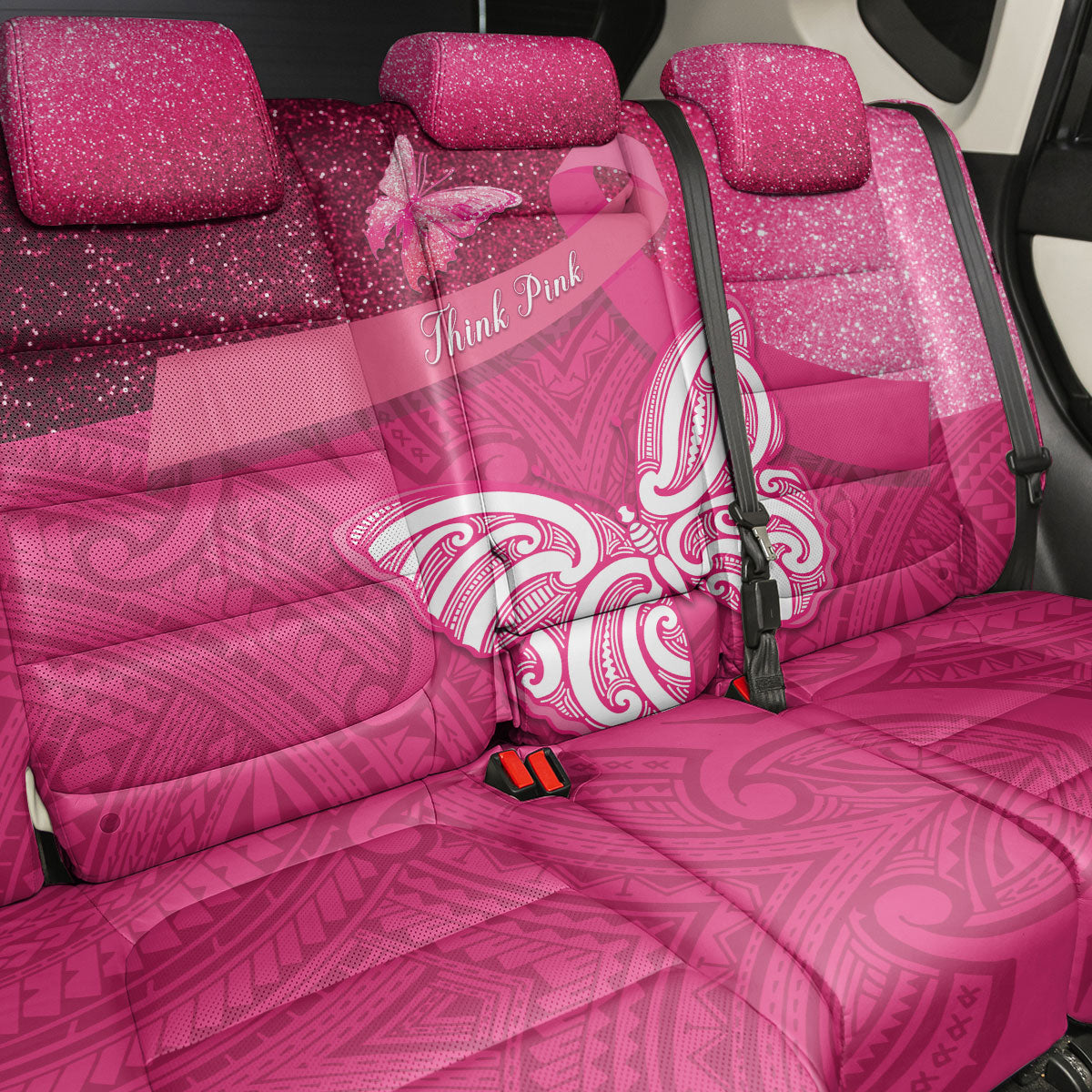 New Zealand Breast Cancer Awareness Back Car Seat Cover Pink Ribbon Butterfly Maori Pattern LT22 - Polynesian Pride