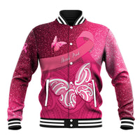 New Zealand Breast Cancer Awareness Baseball Jacket Pink Ribbon Butterfly Maori Pattern LT22 Unisex Pink - Polynesian Pride