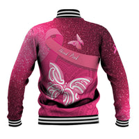 New Zealand Breast Cancer Awareness Baseball Jacket Pink Ribbon Butterfly Maori Pattern LT22 - Polynesian Pride