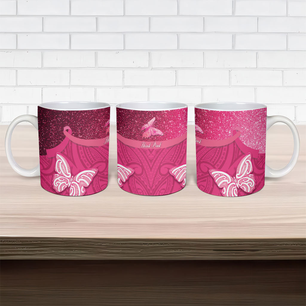 New Zealand Breast Cancer Awareness Ceramic Mug Pink Ribbon Butterfly Maori Pattern