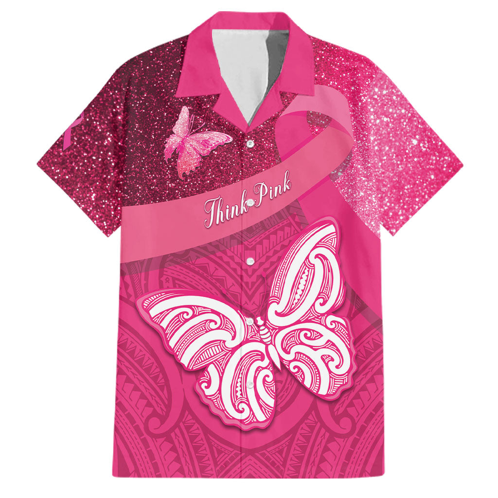 New Zealand Breast Cancer Awareness Family Matching Mermaid Dress and Hawaiian Shirt Pink Ribbon Butterfly Maori Pattern LT22 Dad's Shirt - Short Sleeve Pink - Polynesian Pride