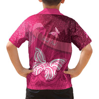 New Zealand Breast Cancer Awareness Family Matching Off Shoulder Maxi Dress and Hawaiian Shirt Pink Ribbon Butterfly Maori Pattern LT22 - Polynesian Pride