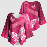 New Zealand Breast Cancer Awareness Kimono Sleeve Blouse Pink Ribbon Butterfly Maori Pattern