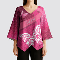 New Zealand Breast Cancer Awareness Kimono Sleeve Blouse Pink Ribbon Butterfly Maori Pattern