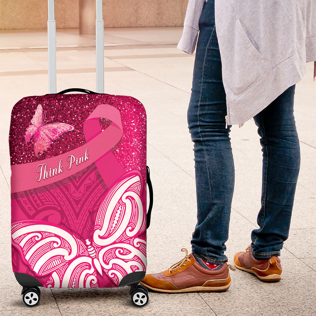 New Zealand Breast Cancer Awareness Luggage Cover Pink Ribbon Butterfly Maori Pattern LT22 Pink - Polynesian Pride