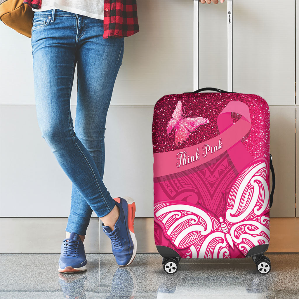 New Zealand Breast Cancer Awareness Luggage Cover Pink Ribbon Butterfly Maori Pattern LT22 - Polynesian Pride