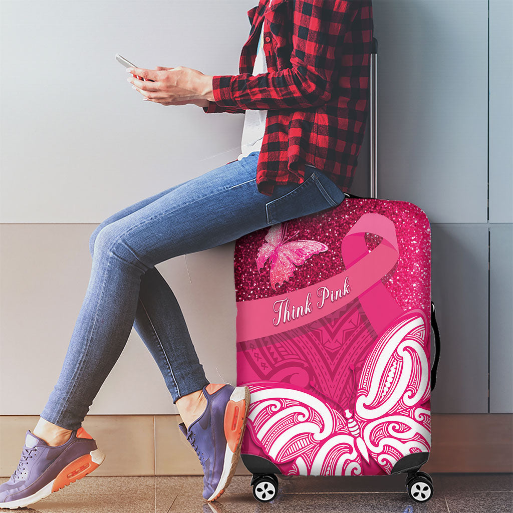 New Zealand Breast Cancer Awareness Luggage Cover Pink Ribbon Butterfly Maori Pattern LT22 - Polynesian Pride